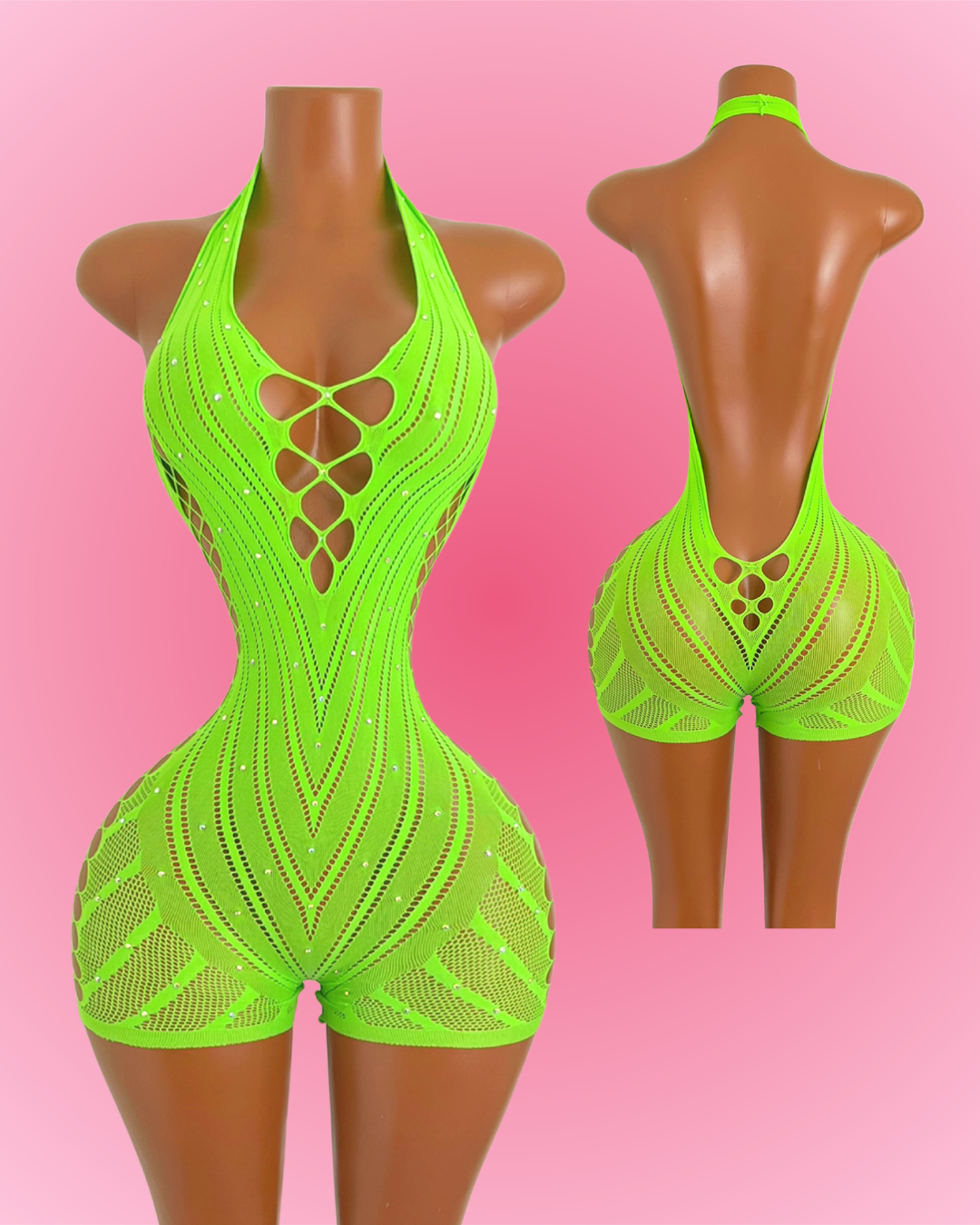 Fishnet Lime Dance Wear Romper