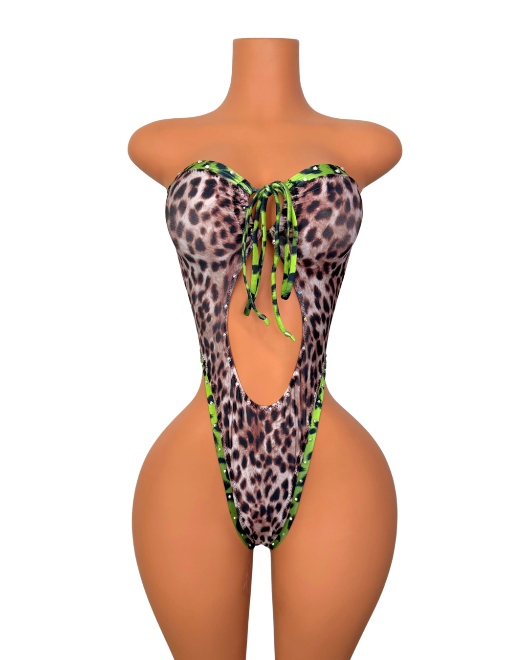 Jade One Piece in Cheetah w/ Crystals
