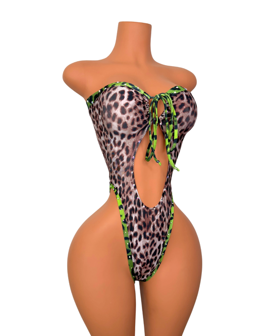 Jade One Piece in Cheetah w/ Crystals