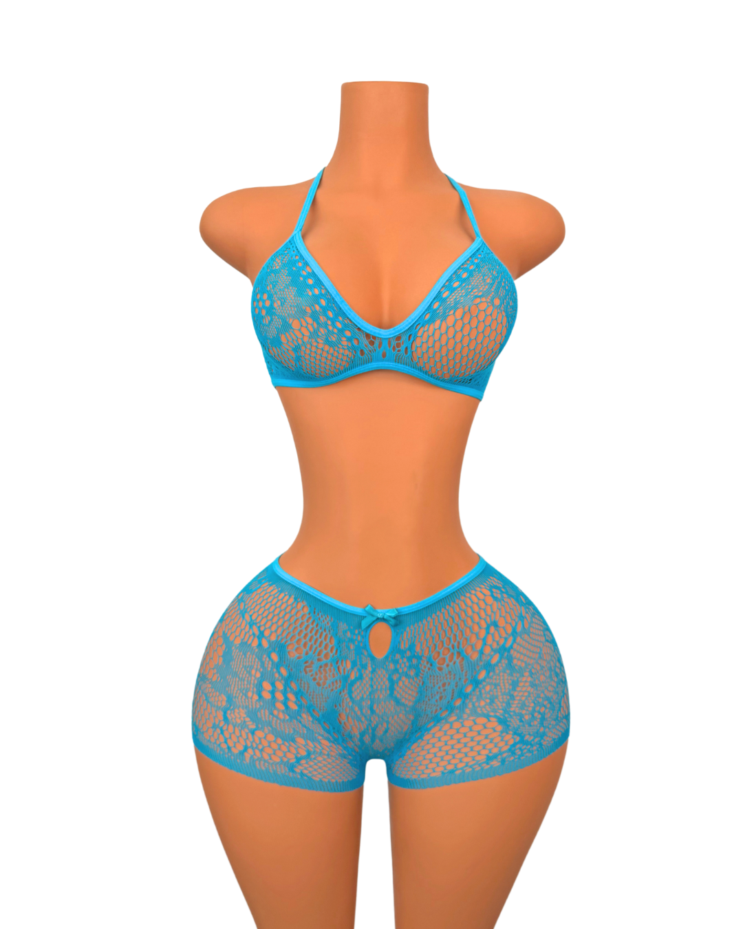 Turquoise Fishnet Short Set