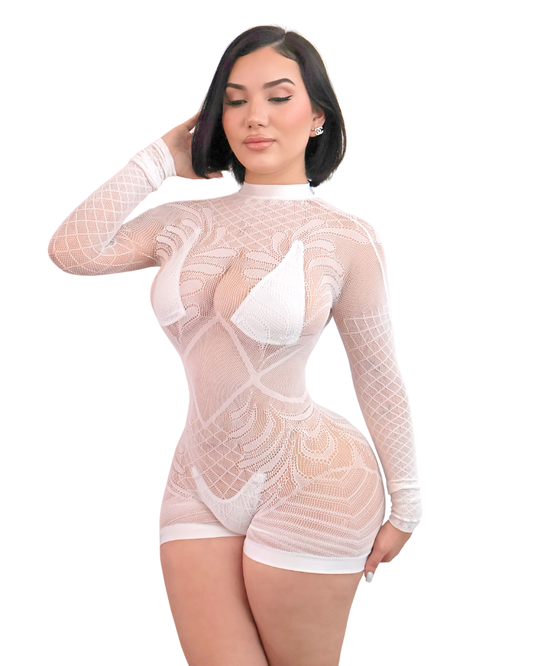 Georgina Long Sleeve Fishnet Romper