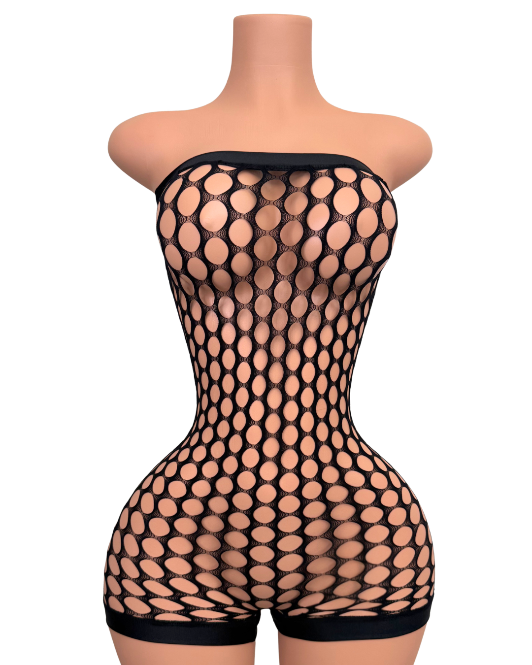 Black Fishnet Tube Top Romper