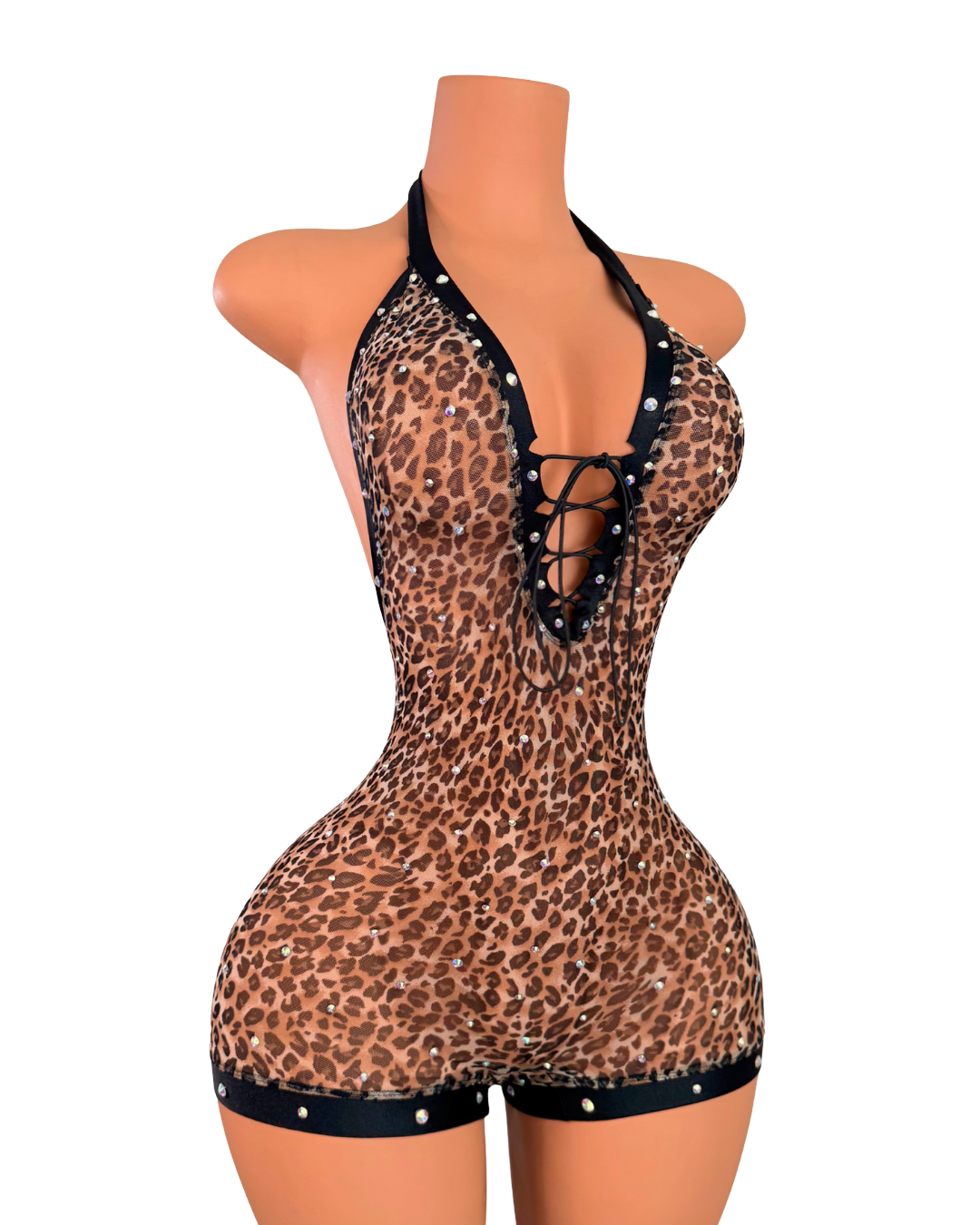 Cheetah Mesh Romper with Rhinestones