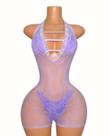 Kimberly Fishnet Romper in Lilac
