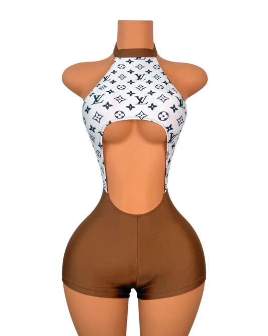 Maison Louie Halter Romper in Mocha