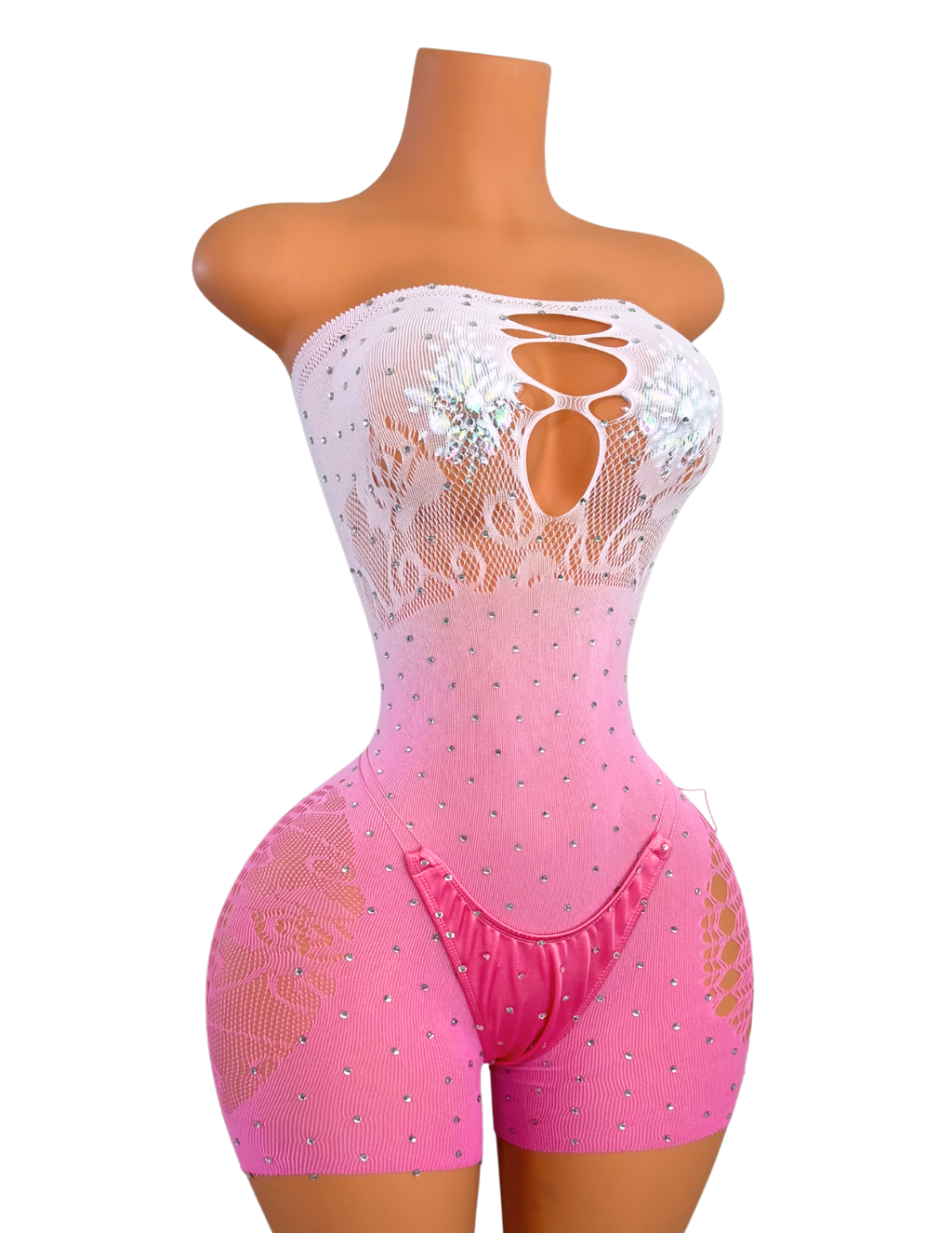 Jewels Fishnet Romper in Blush