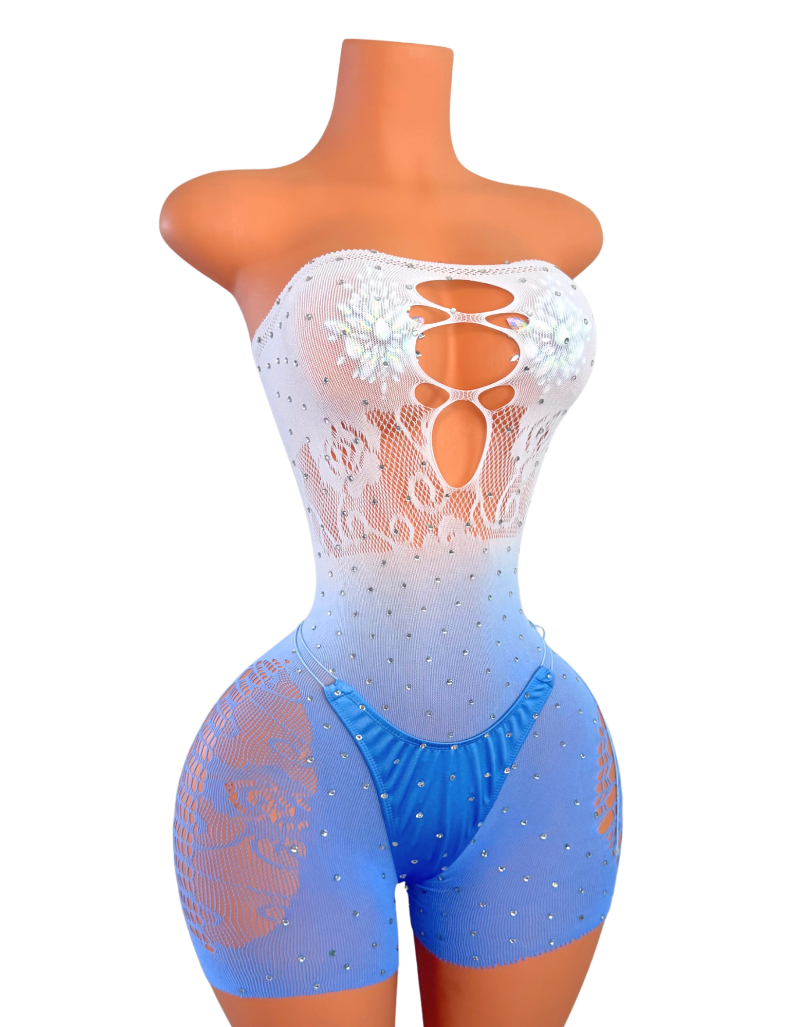 Jewels Fishnet Romper in Cloud