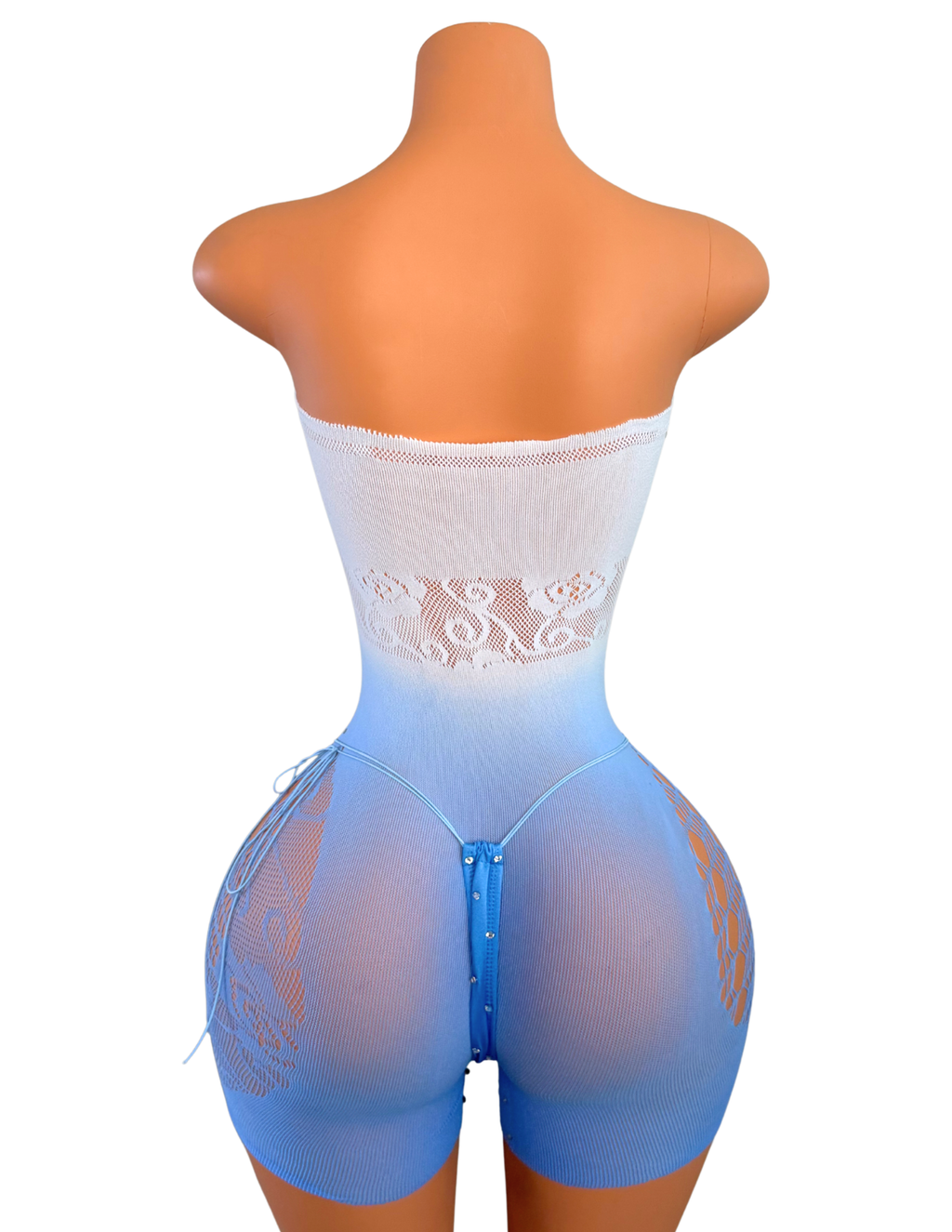Jewels Fishnet Romper in Cloud