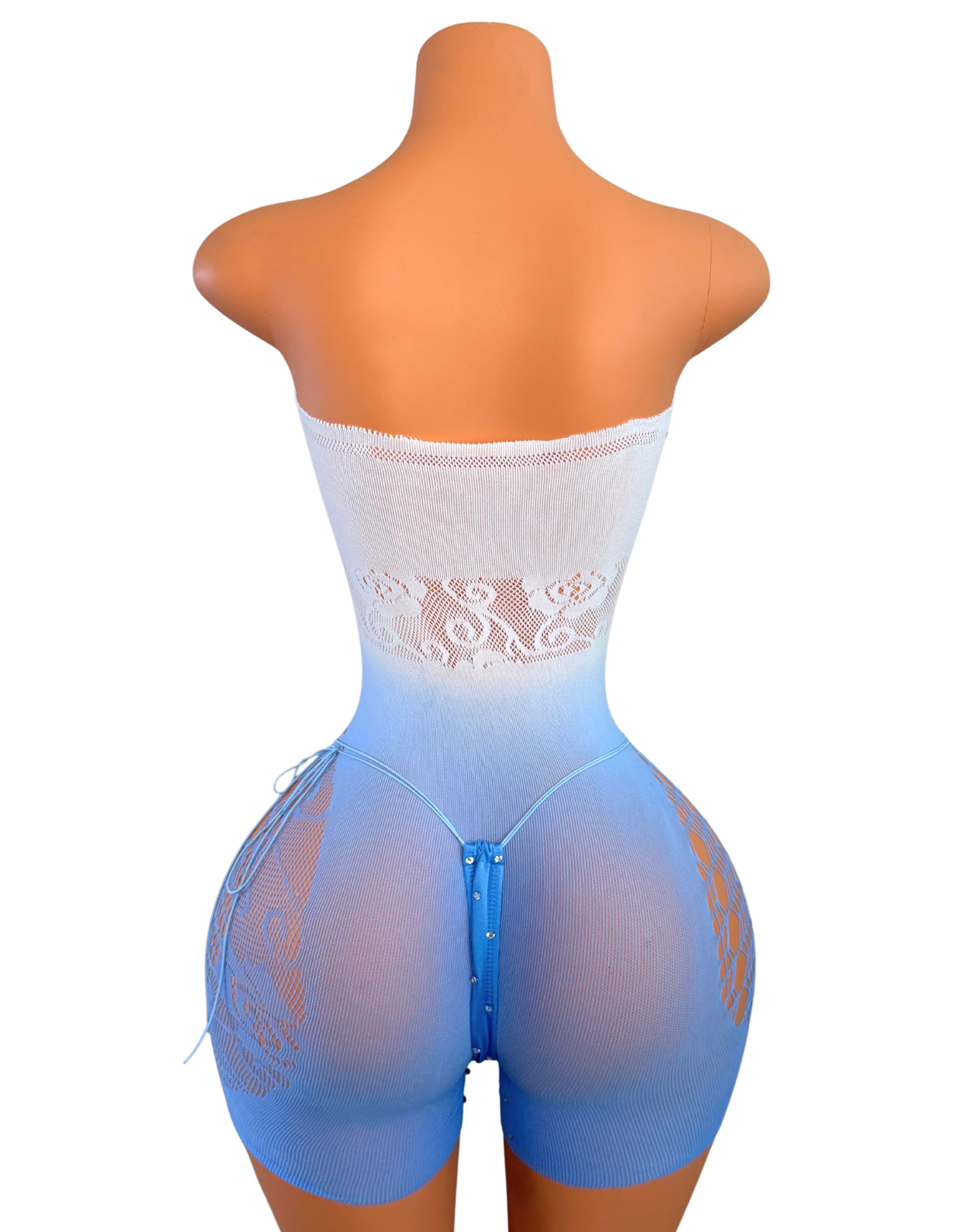 Jewels Fishnet Romper in Cloud