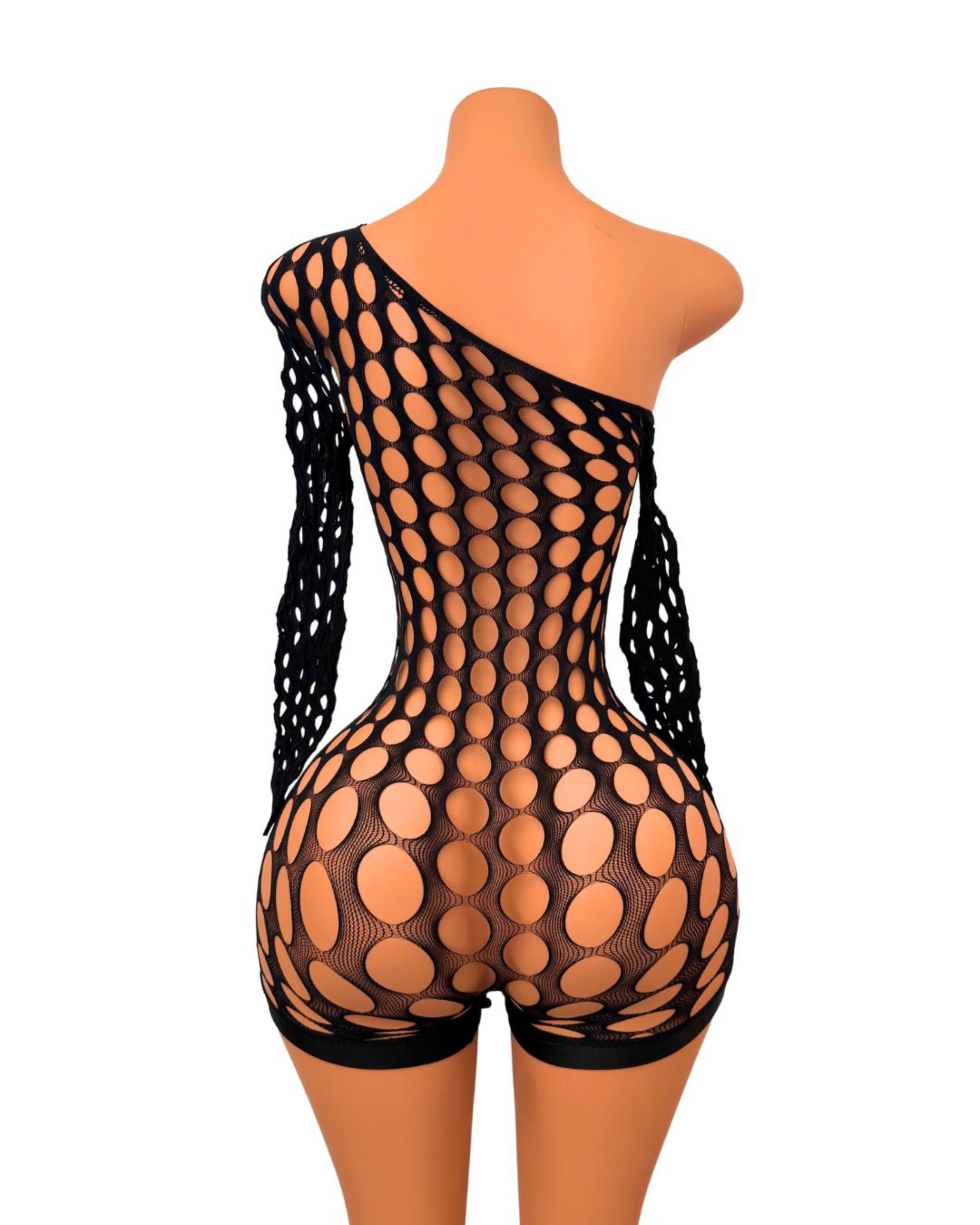 Nikkie Long Sleeve Fishnet Romper in Black