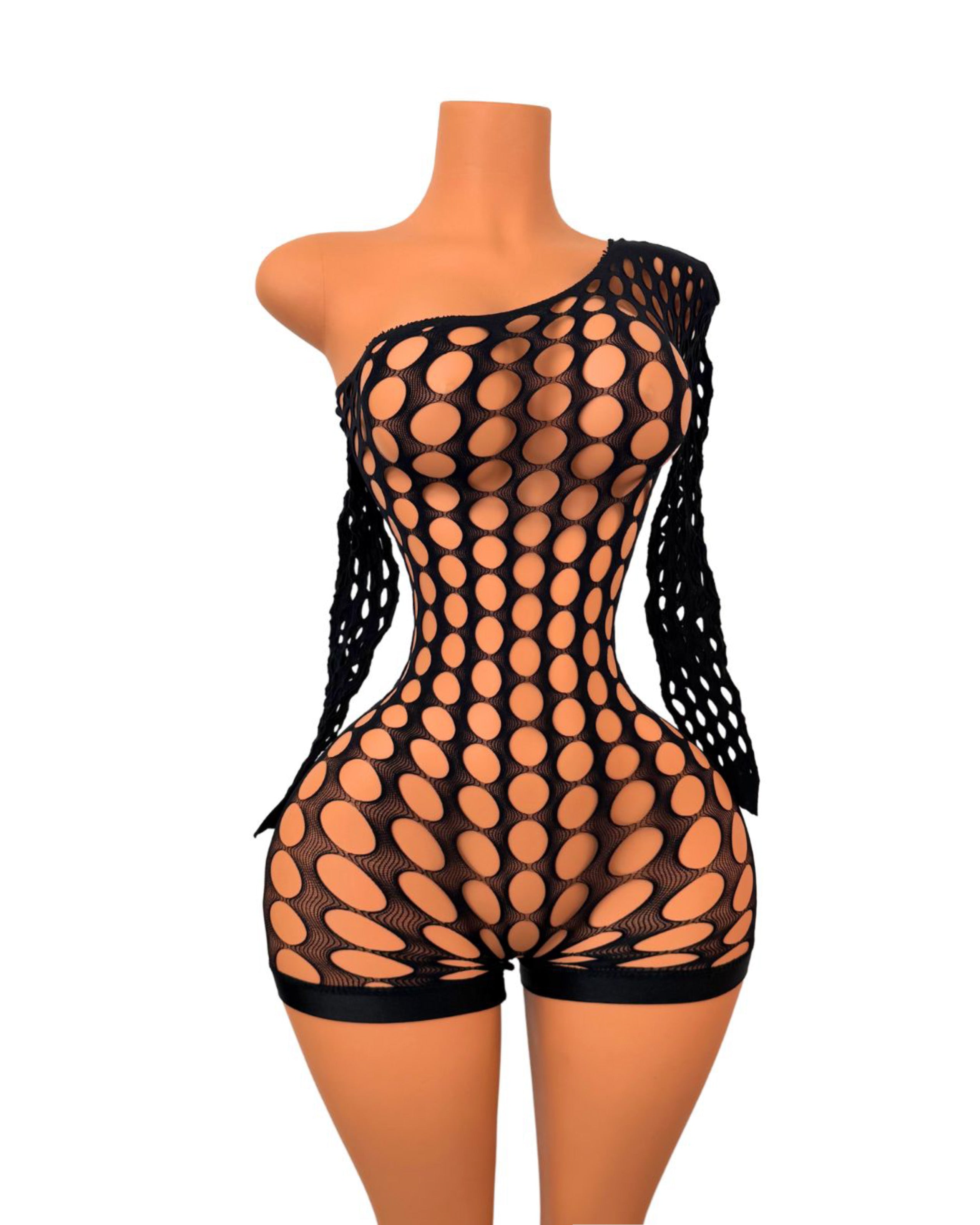 Nikkie Long Sleeve Fishnet Romper in Black