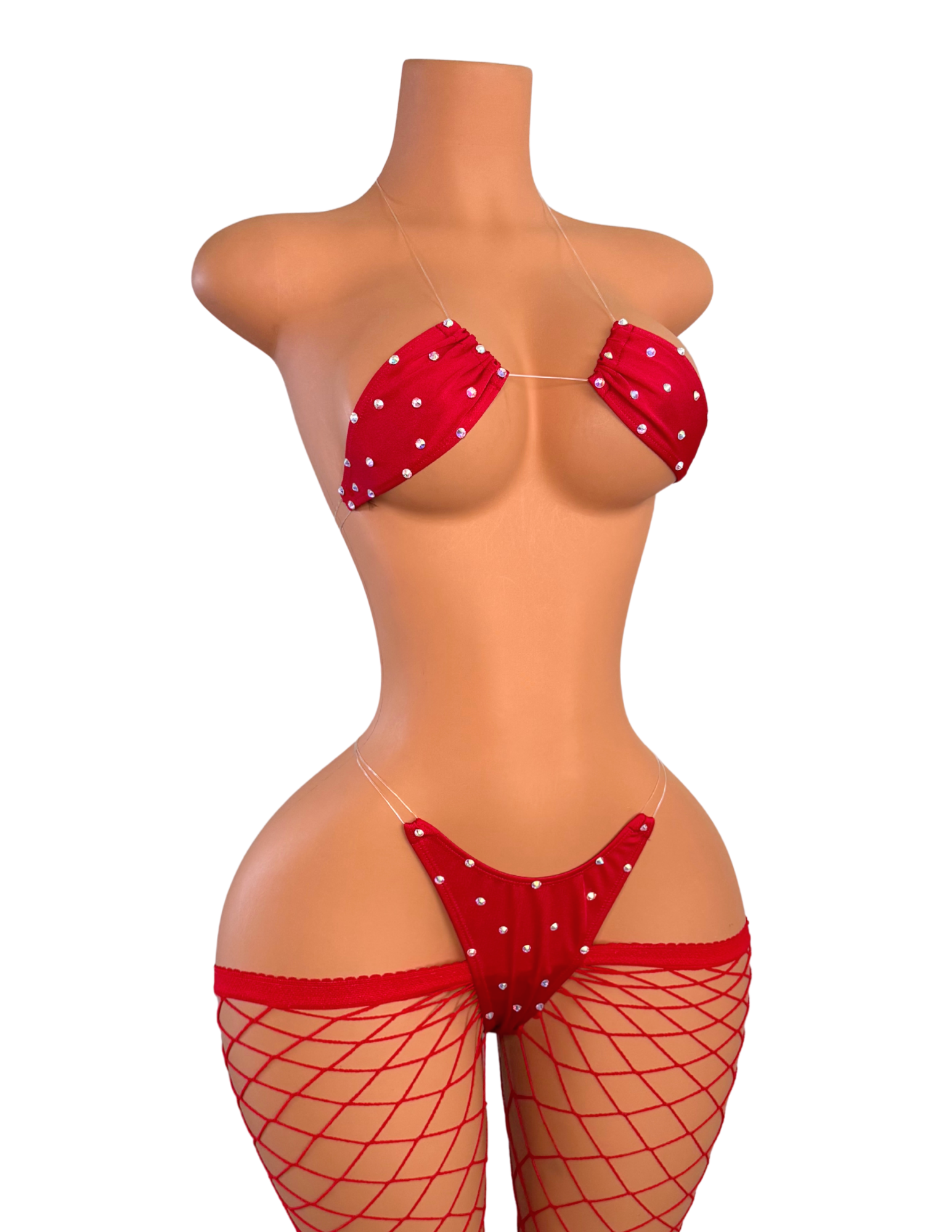 Fishnet Leggings 3PC in Red