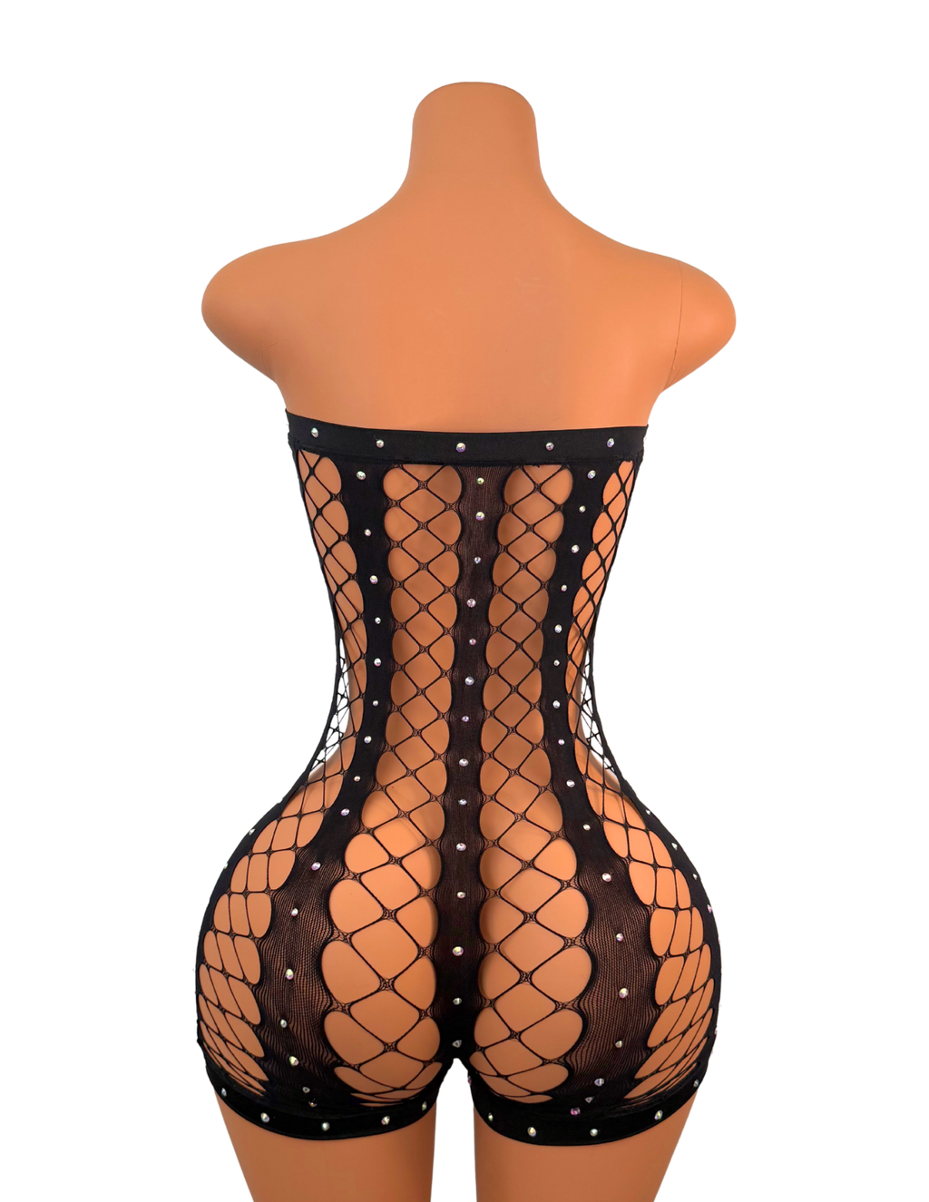 Emily Fishnet Romper with Rhinestones