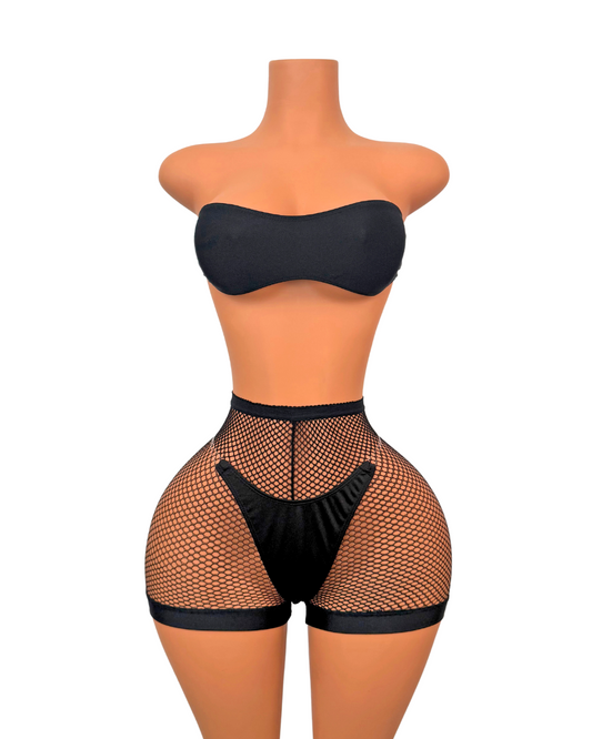 Fishnet Short Set in Black