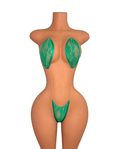 Lace Sling Shot One Piece in Green