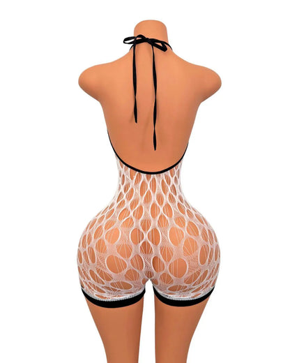 Tiffany Fishnet Romper in White