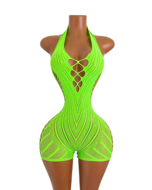 Fishnet Lime Dance Wear Romper