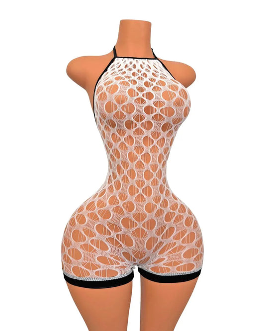 Tiffany Fishnet Romper in White