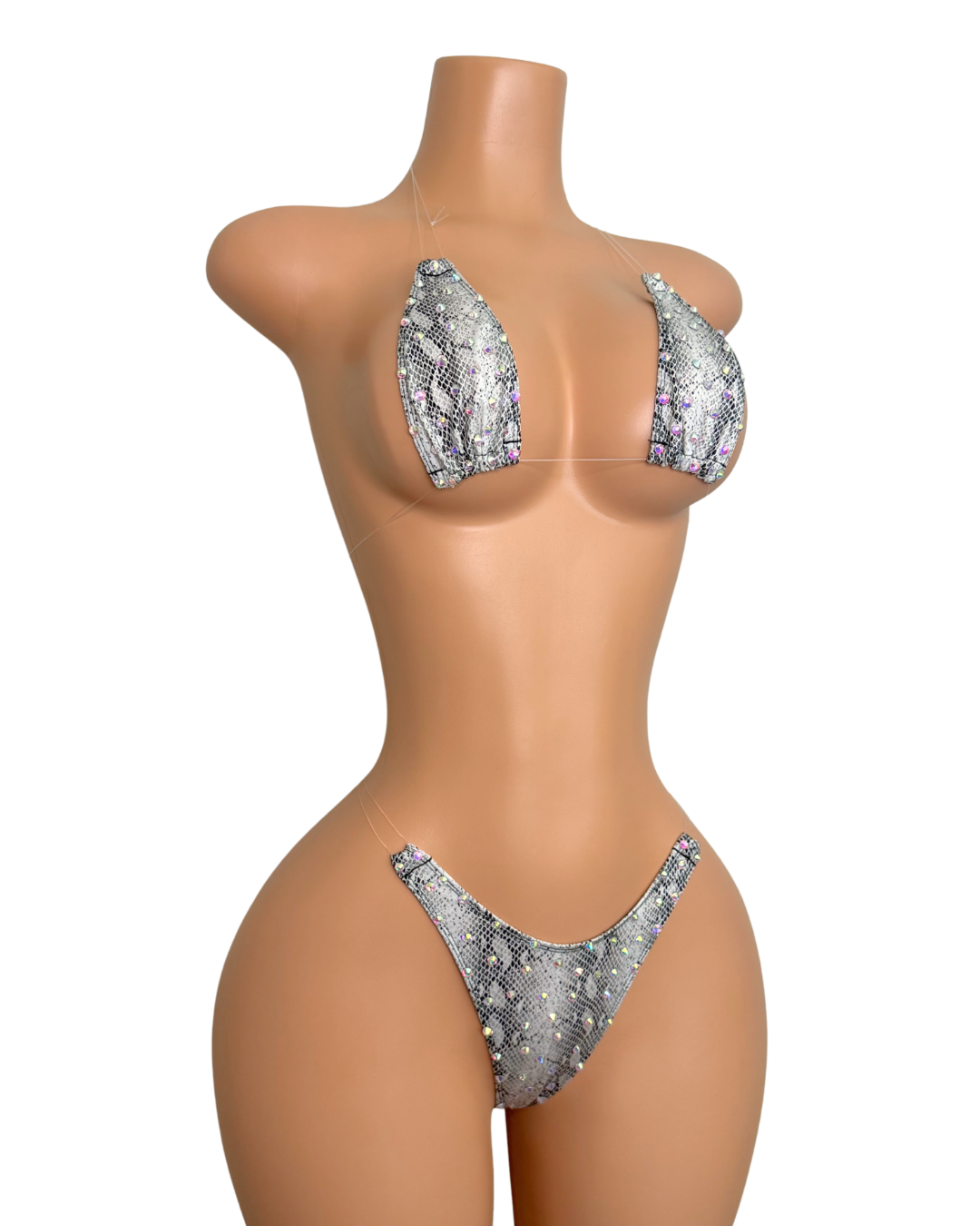White Python with Rhinestones Micro Bikini