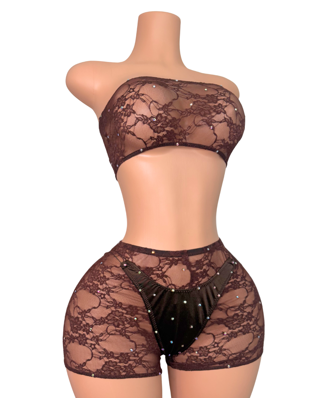 Espresso Bandeau Short 3PC with Rhinestones