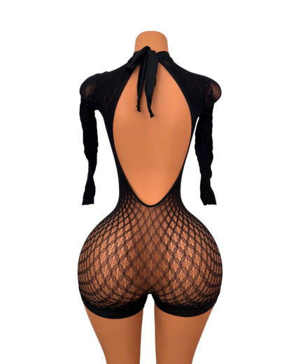 Kandy Long Sleeve Fishnet Romper