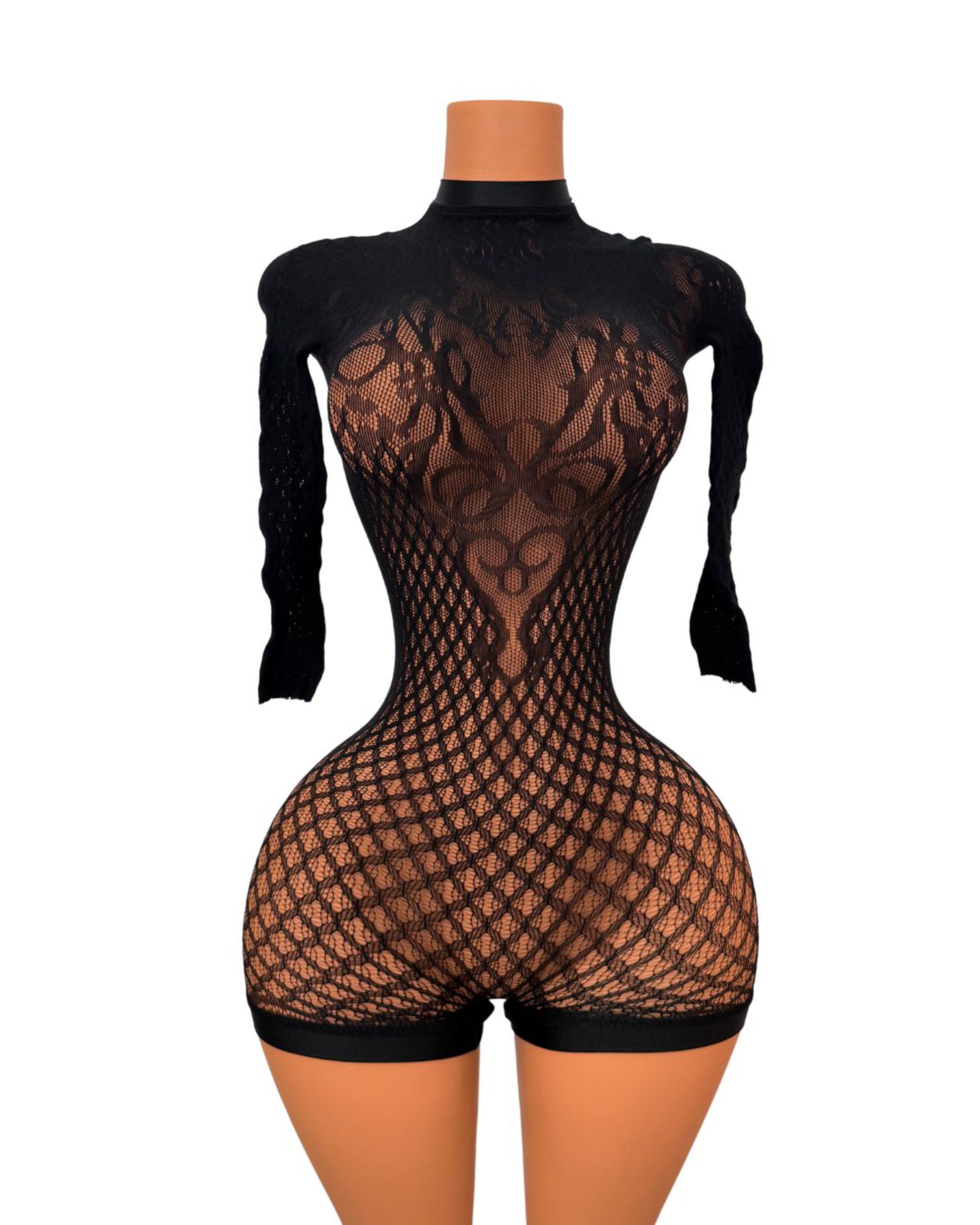 Georgina Long Sleeve Fishnet Romper