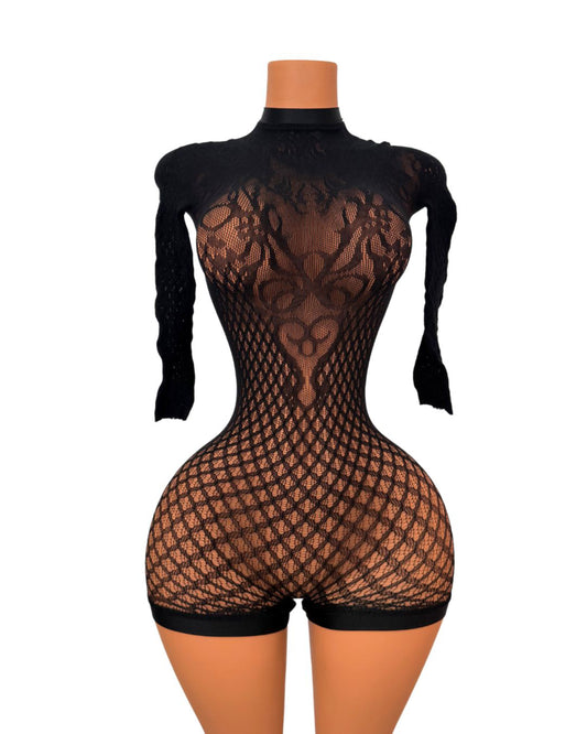 Kandy Long Sleeve Fishnet Romper