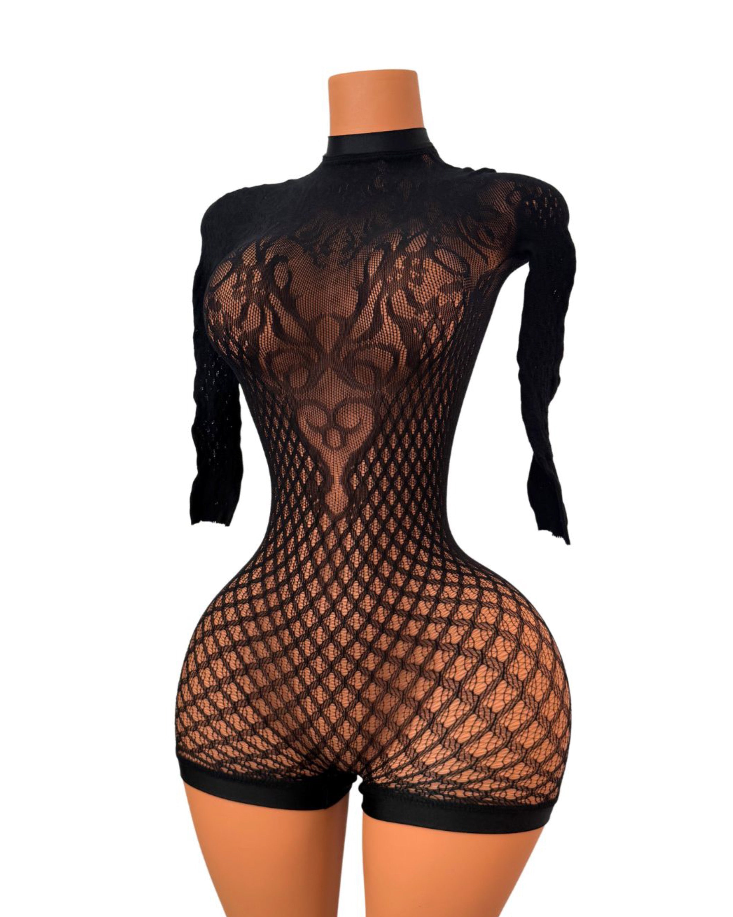 Georgina Long Sleeve Fishnet Romper