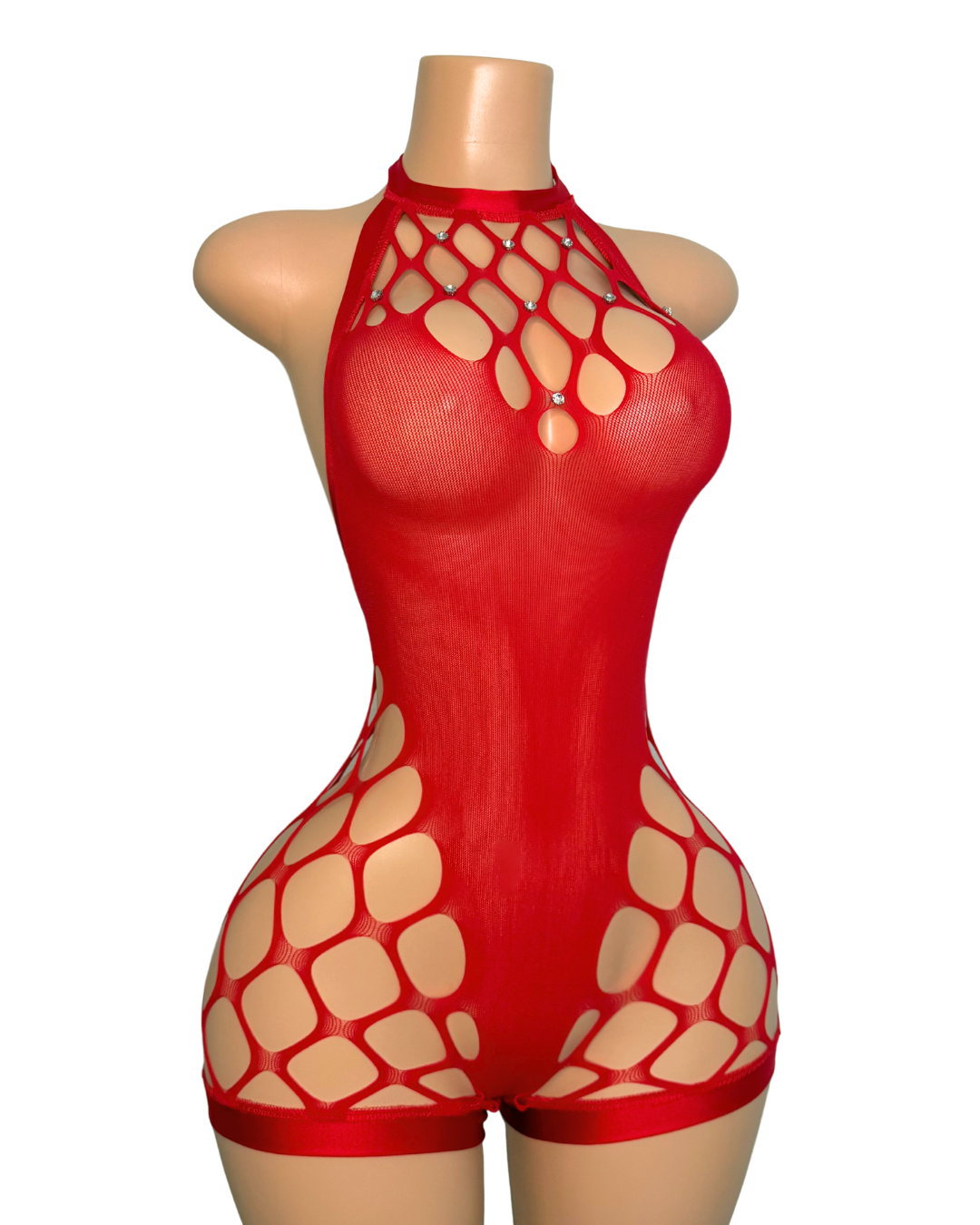 Fishnet Romper Dianna in Red