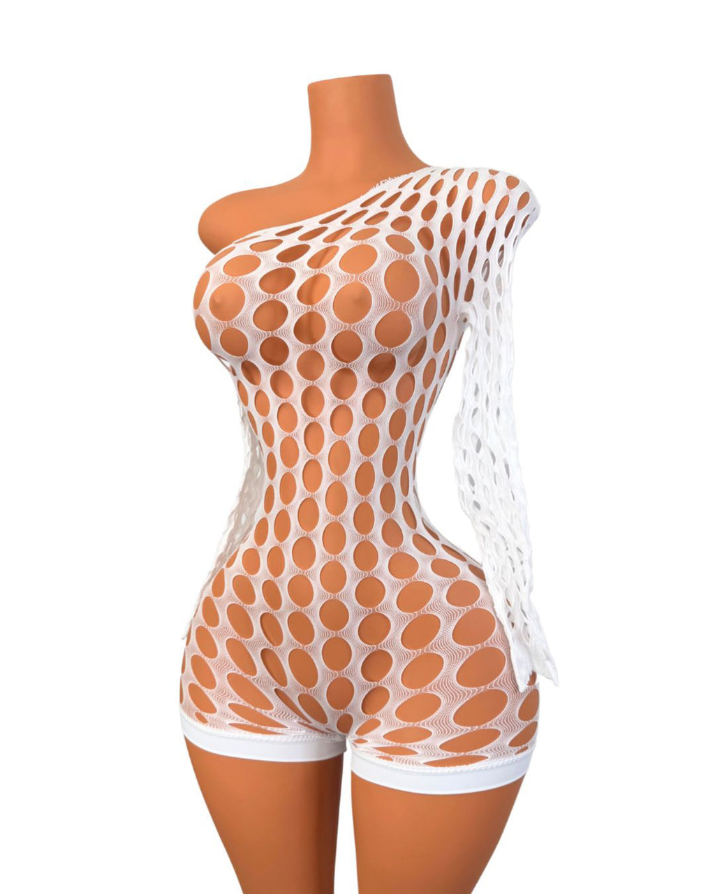 Nikkie Long Sleeve Fishnet Romper in White