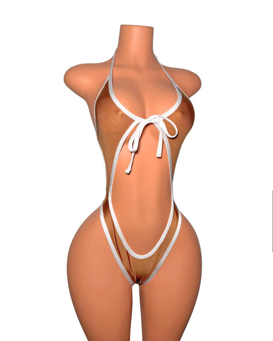 Sabrina One Piece in Tan & White