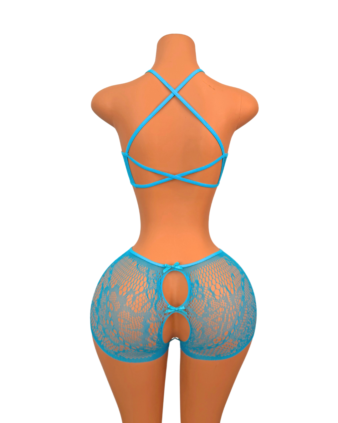 Turquoise Fishnet Short Set