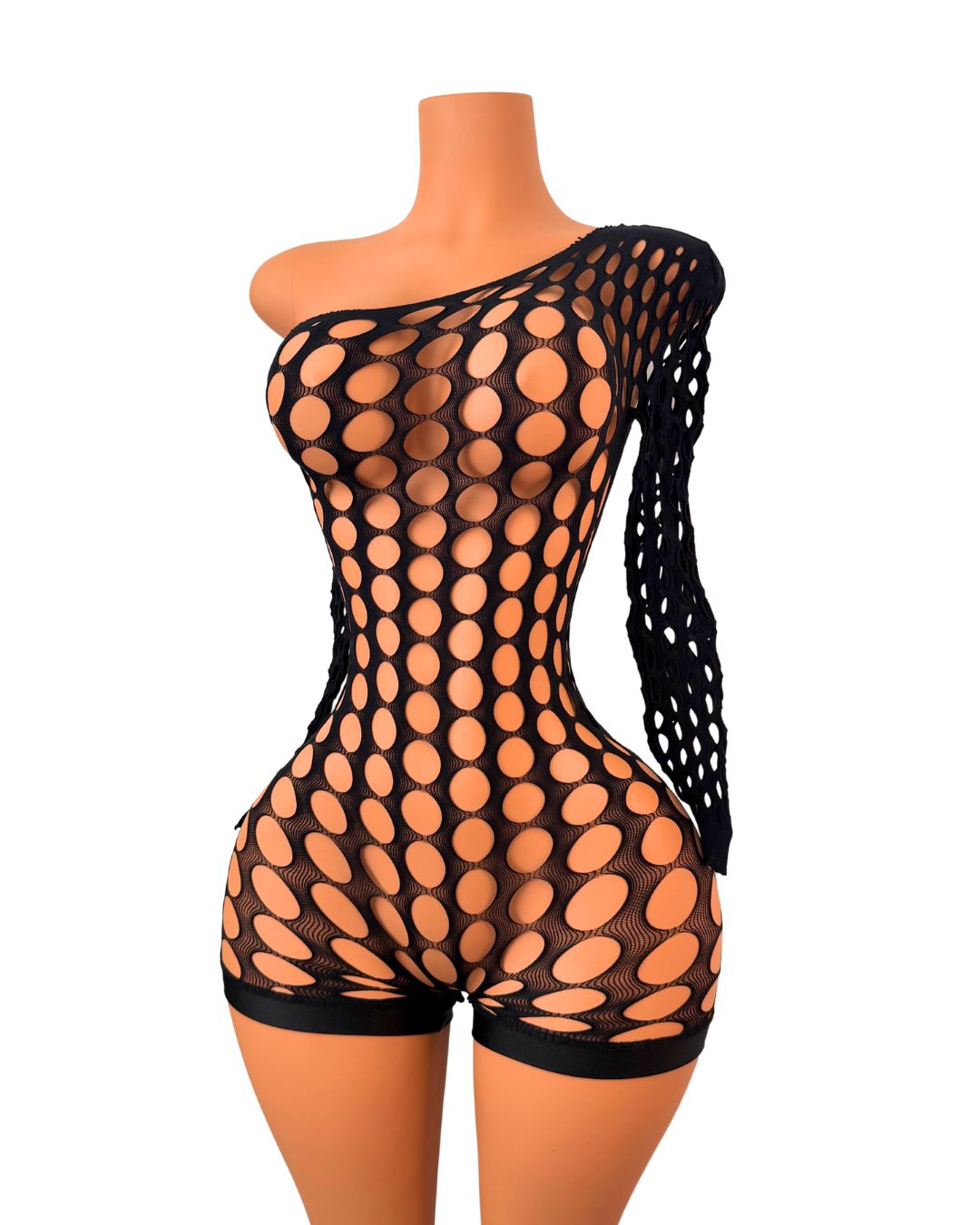 Nikkie Long Sleeve Fishnet Romper in Black