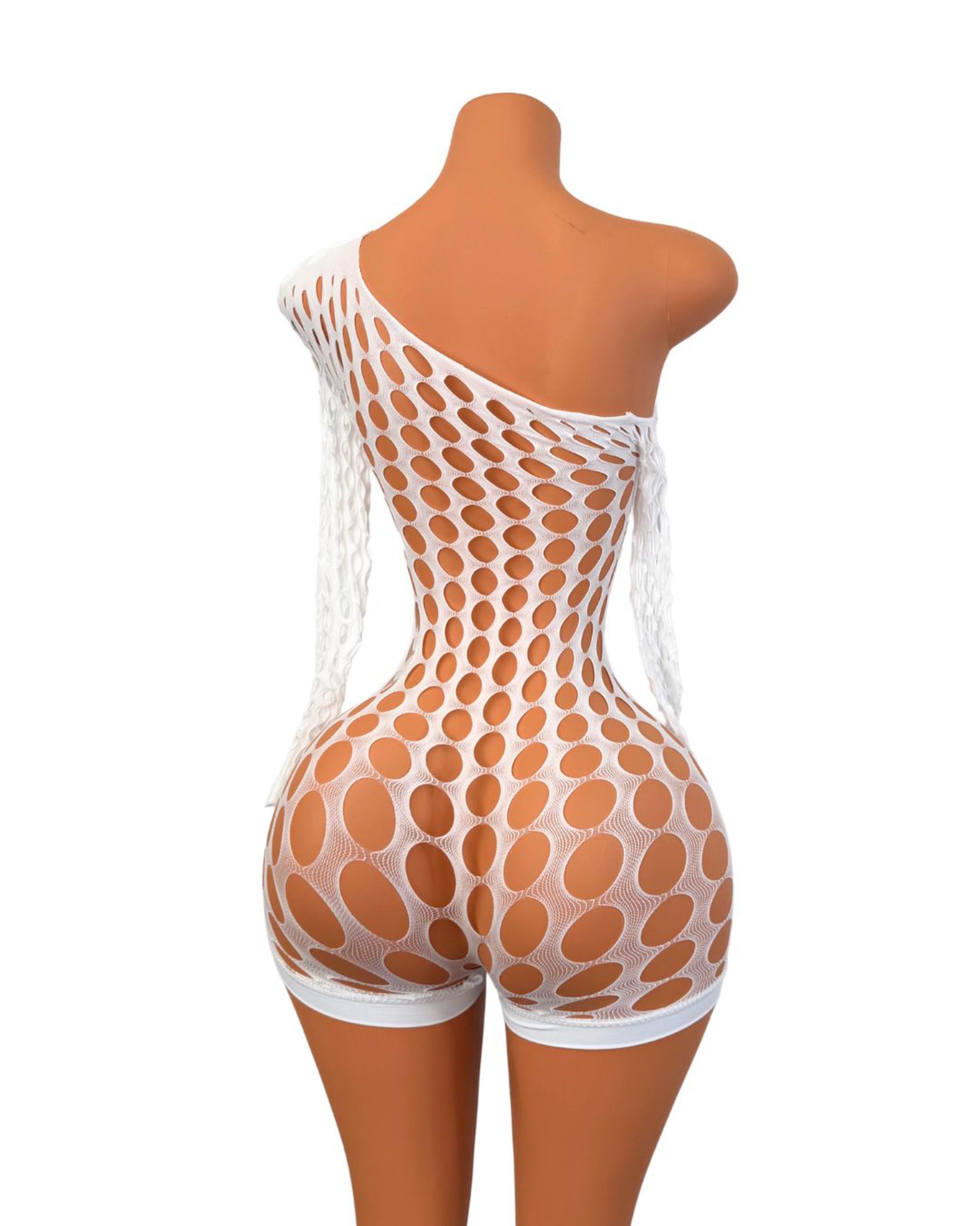 Nikkie Long Sleeve Fishnet Romper in White