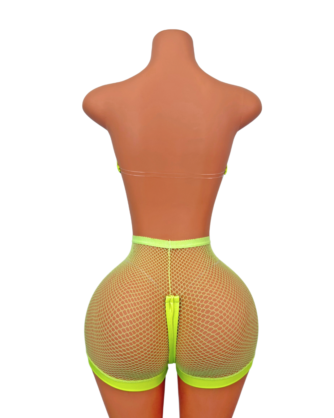 Fishnet Short Set in Neon Yellow