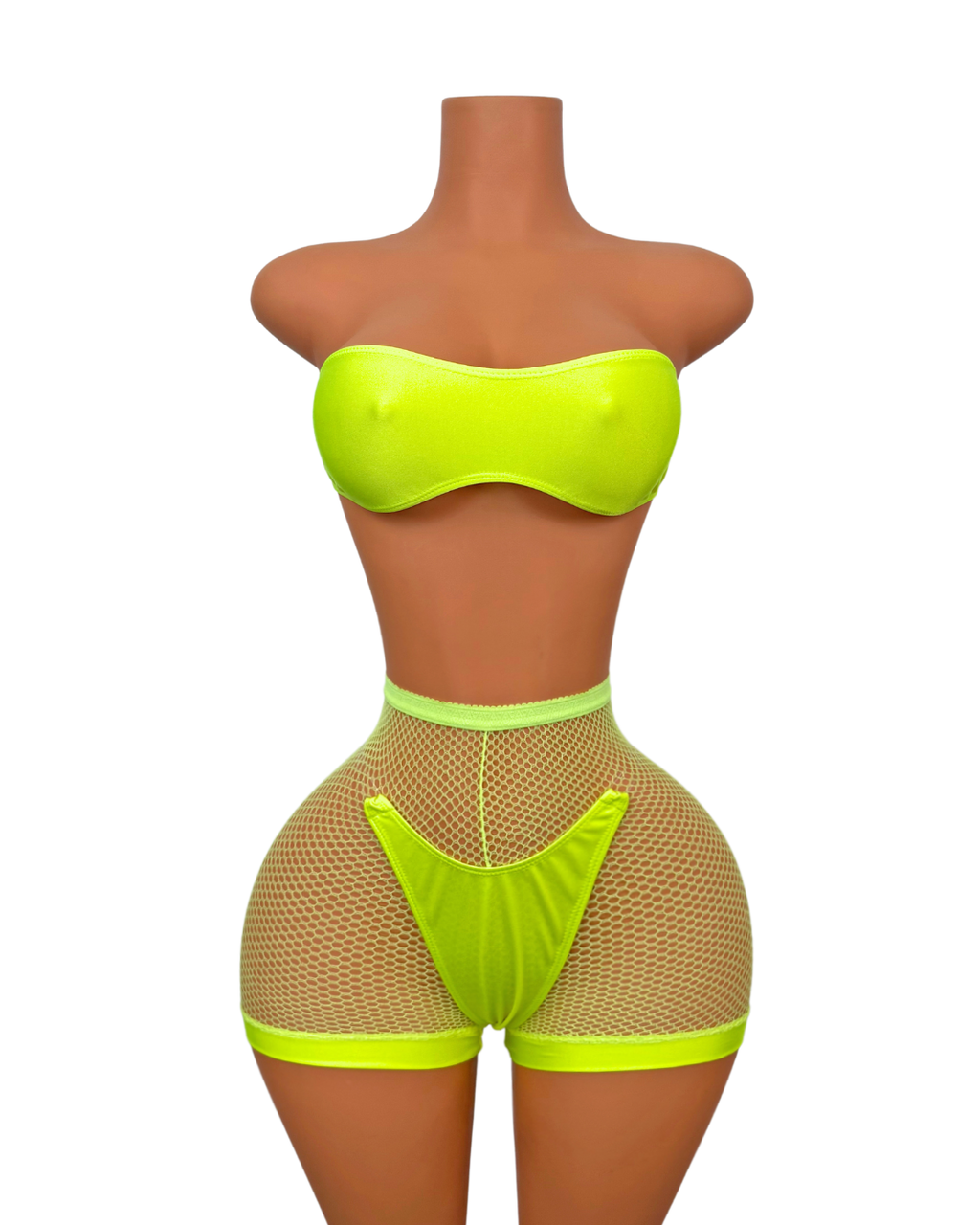 Fishnet Short Set in Neon Yellow